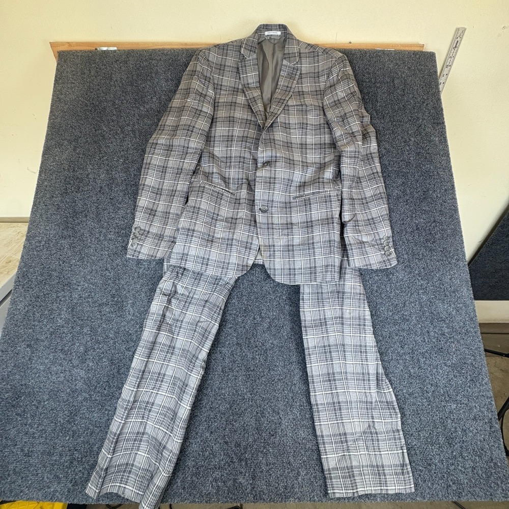 Bar III Suit Set Mens 30/38 Gray Plaid Linen Slim Fit Single Breasted Formal